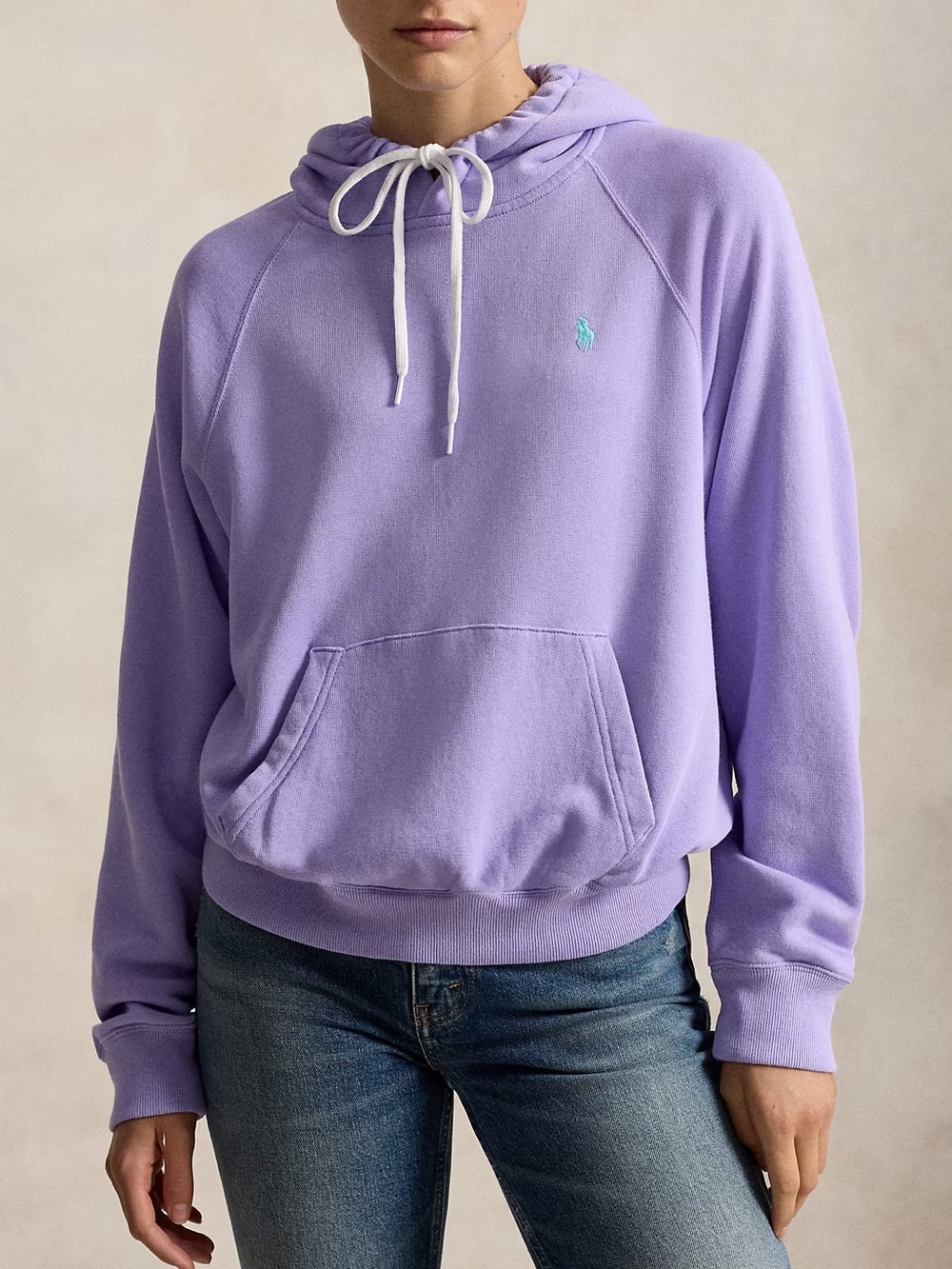Polo Ralph Lauren Women's Shrunken Fit Fleece Hoodie Sweatshirt Purple Large